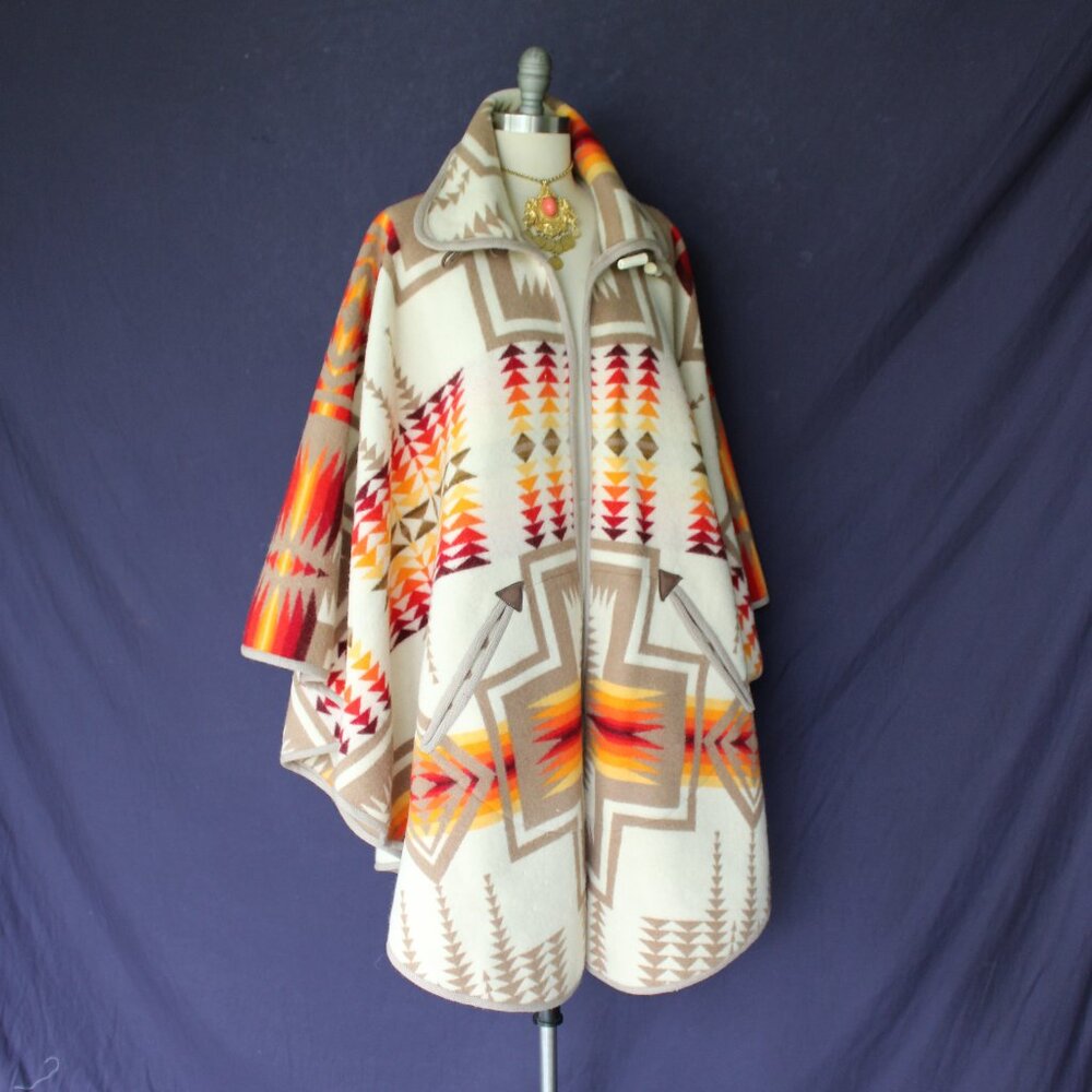 SOLD Pendleton chief Joseph wool blanket cape wrap jacket Aztec tribal coat - Picture 7 of 12